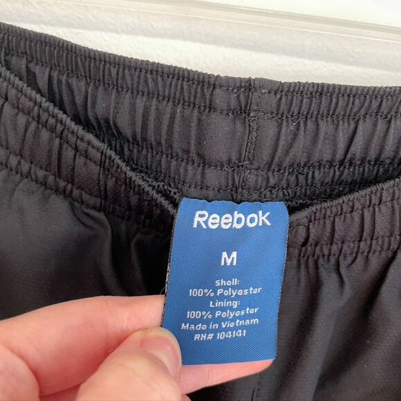 REEBOK Black Red Piping Stripe Pull On Drawstring Swishy Active Track Pants Y2K - Picture 4 of 11